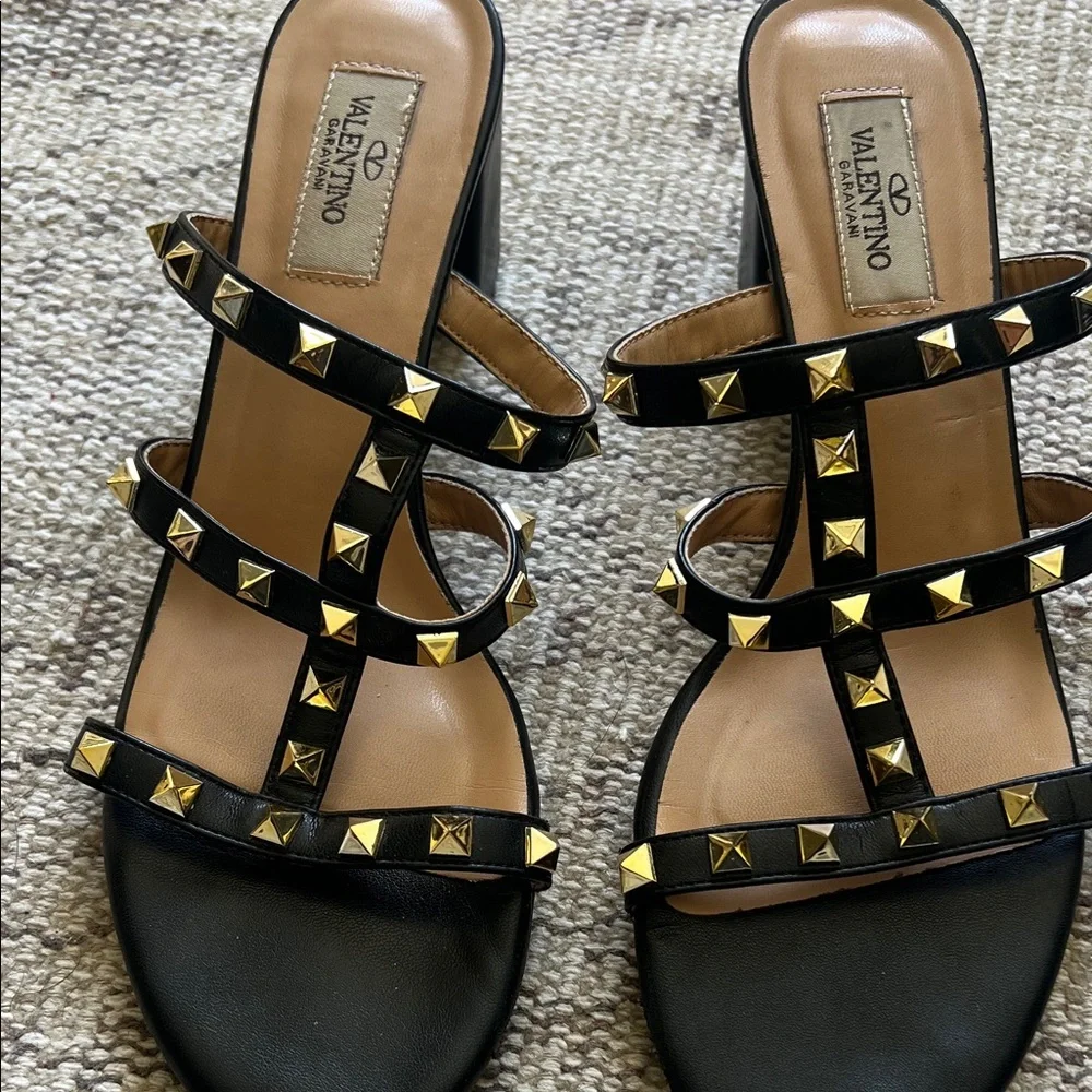 Valentino Black Sandals with Gold Studs - Picture 4 of 10